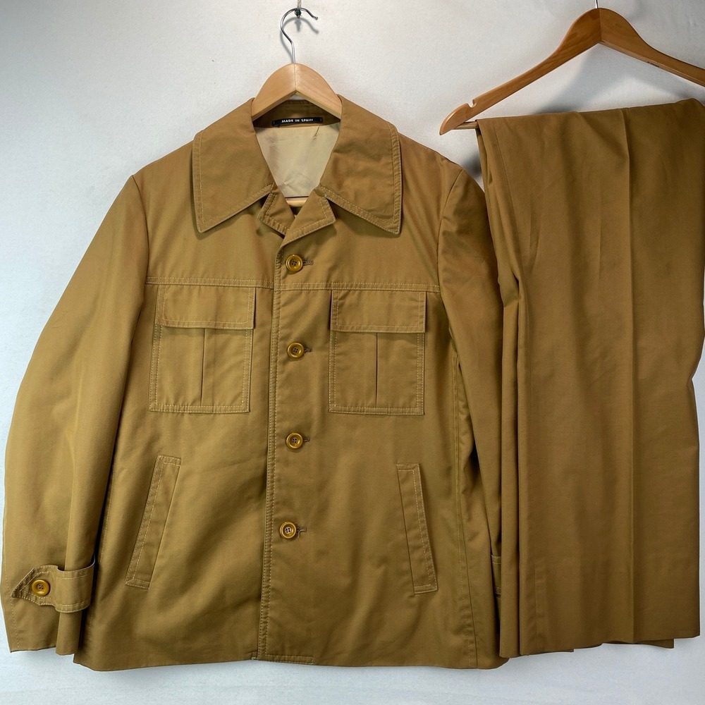 VTG Induyco 70s 80s Suit Men 42 Tan Twill Jacket Trousers Made in Spain